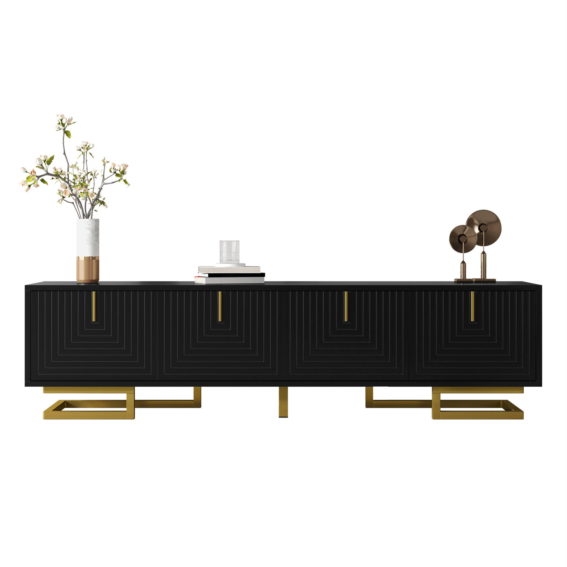 TV-LOWBOARD 160/38/44,5 cm mit 4 Türen und Soft-Close in Schwarz - Schwarz, Holzwerkstoff (160/44.5/38cm) - BEAOK