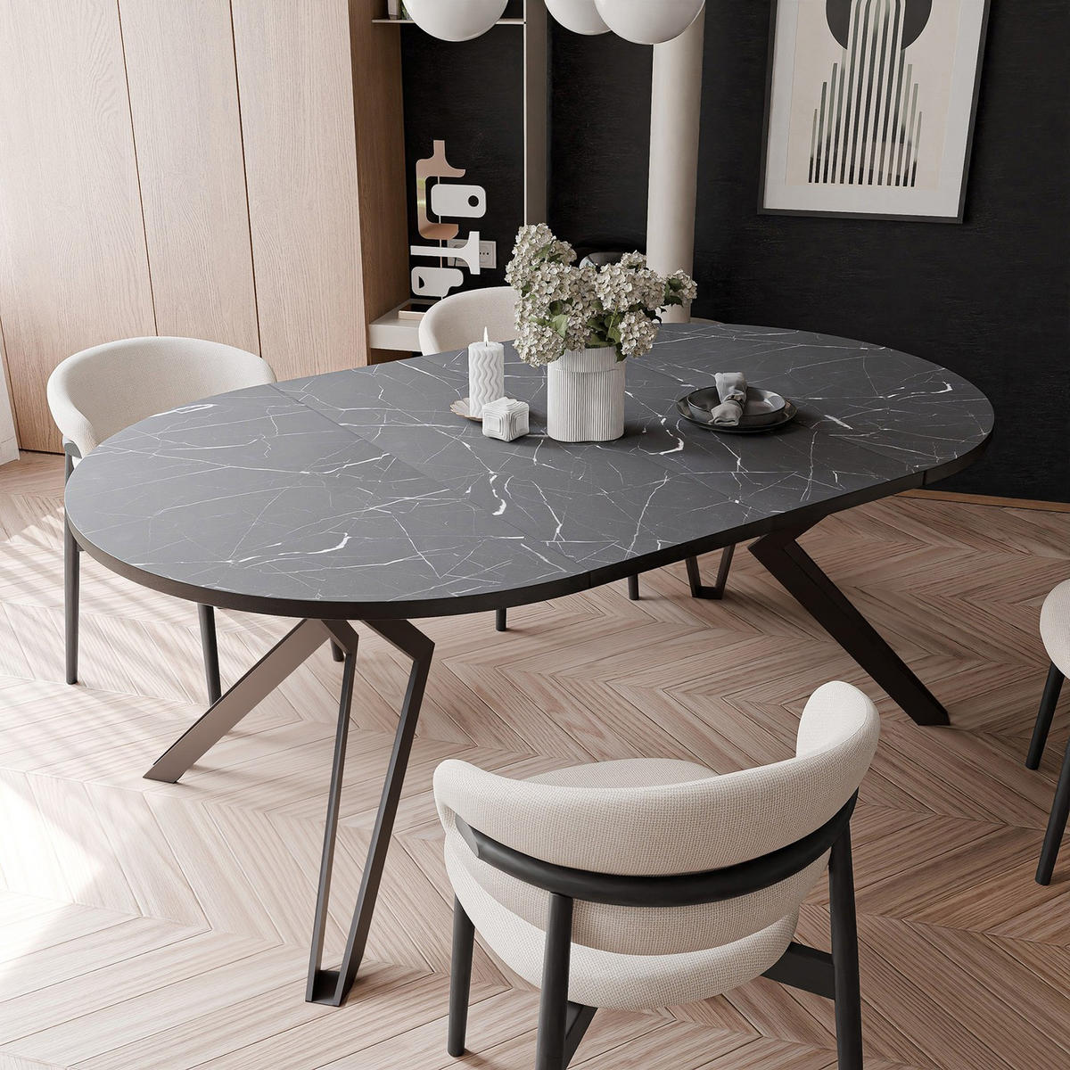 ESSTISCH ausziehbar aus MDF, Schwarz - Schwarz, Holzwerkstoff (120/120/76cm) - Idohome