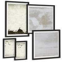 BILDER SET 5er Set - 50x50 cm & 20x30 cm & 40x60 cm Schwarzer Rahmen - Textur eines Vogelschwarms - Schwarz, Kunststoff (40/60cm) - TULUP