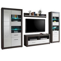 WOHNWAND weiß Hochglanz, grau Stone 4-teilig 335 x 198 cm, Wohnkombination modernes Design - Chromfarben/Weiß Hochglanz, Glas/Holzwerkstoff (335/198/45cm) - Furn.Design