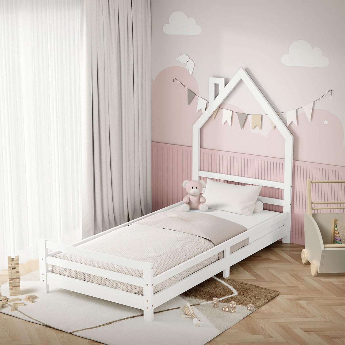 KINDERBETT Haus 90x200 cm Weiß - Weiß, Holz (90/200cm) - ML-DESIGN