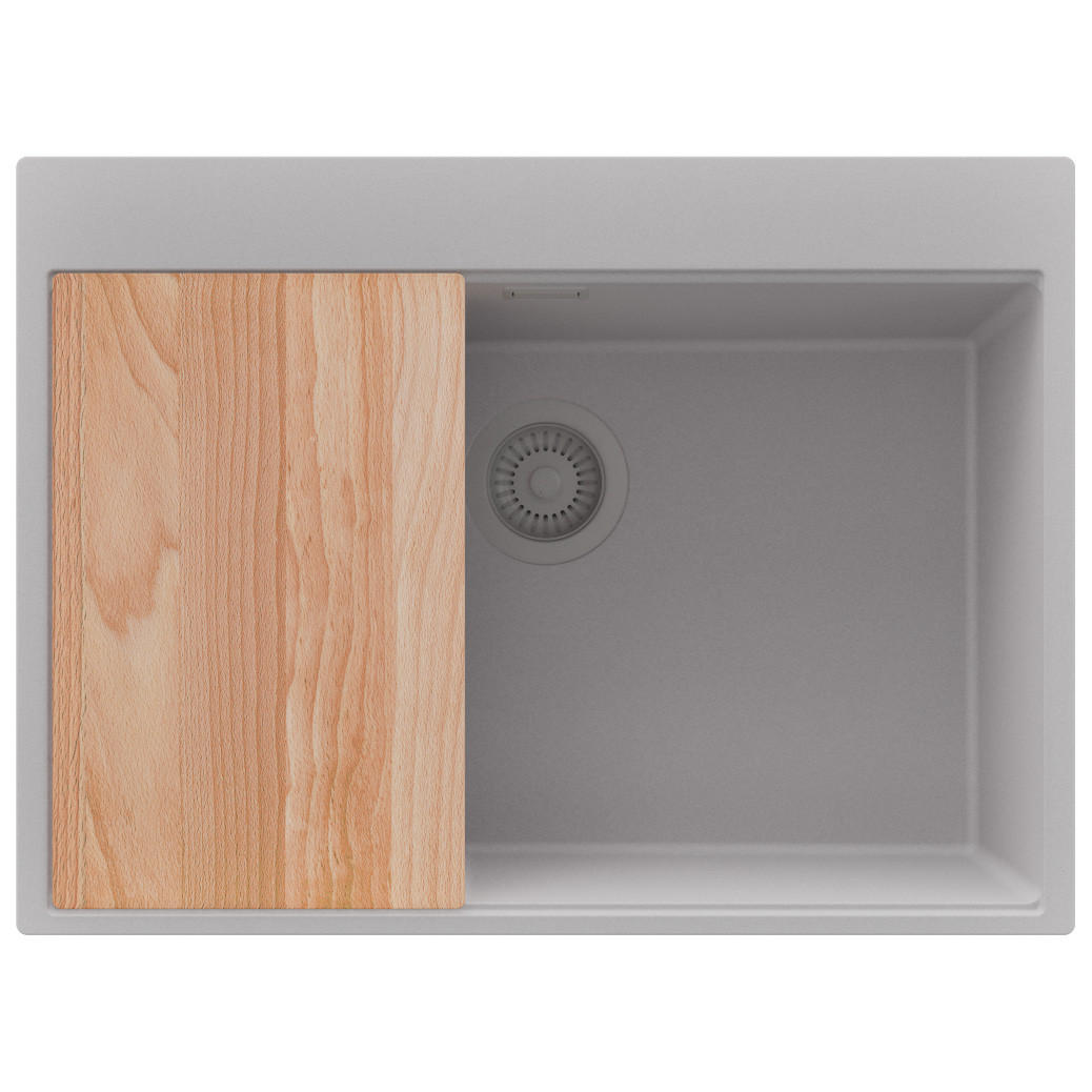 ECKSPÜLE Oslo, 3-er set Alles Grau 68/50 cm, 1 Becken + Ablauf-Set + Schneidebrett ab 70er Unterschrank - Beige/Grau, Kunststoff (68/20/50cm) - Primagran