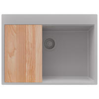 ECKSPÜLE Oslo, 3-er set Alles Grau 68/50 cm, 1 Becken + Ablauf-Set + Schneidebrett ab 70er Unterschrank - Beige/Grau, Kunststoff (68/20/50cm) - Primagran