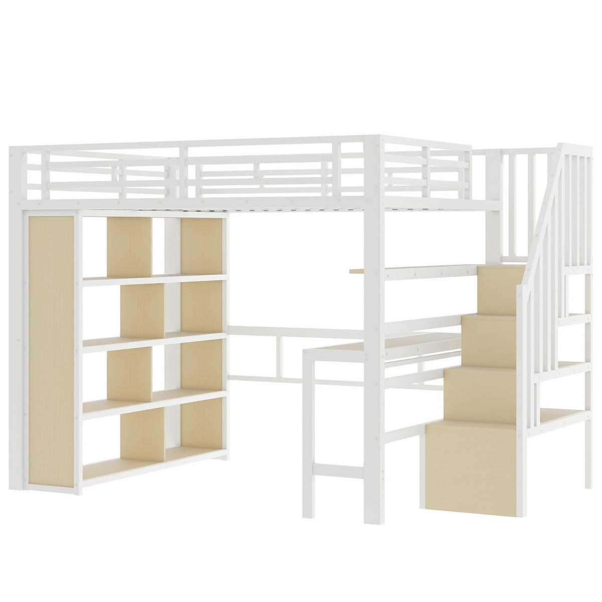 HOCHBETT 140/200 cm Weiß mit Schreibtisch und LED-Lichtleiste - Weiß, Metall (140/200cm) - MIVRAY