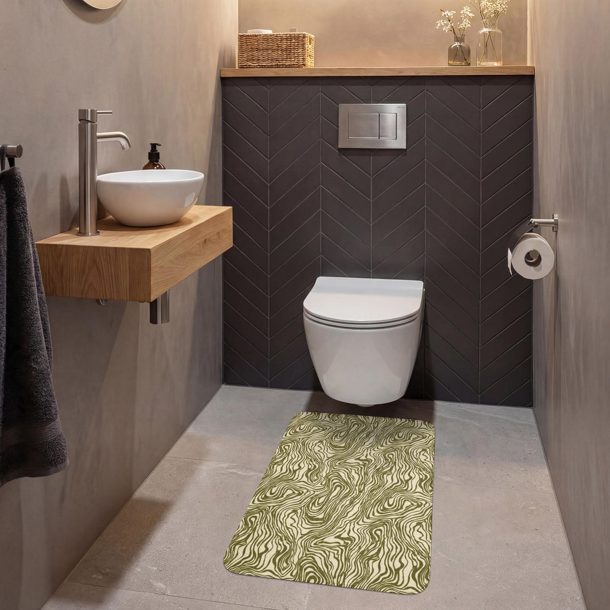 WC PŘEDLOŽKA Abstraktní - Mramor - Zelený 50x80 cm - tmavě zelená, textil/plast (50/1cm) - OnlyWow