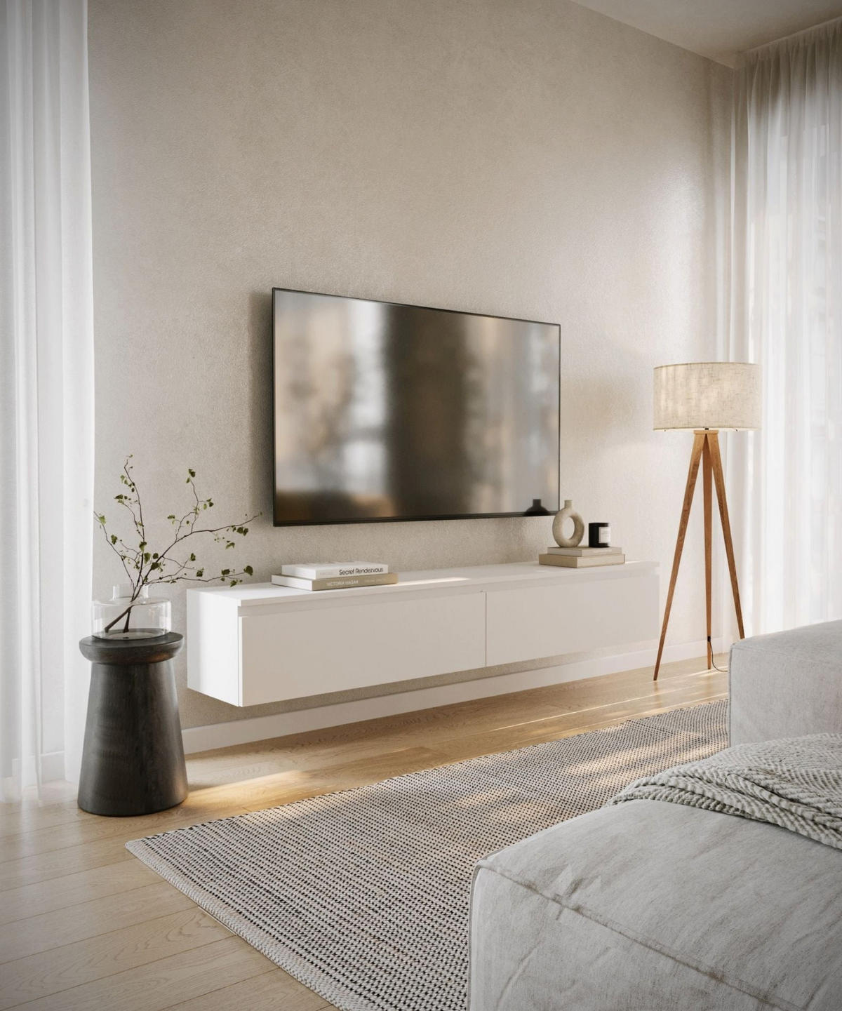 TV stolek Bemmi bílý 175/28/32 cm - bílá, kompozitní dřevo (175/28.4/31.8cm) - Selsey