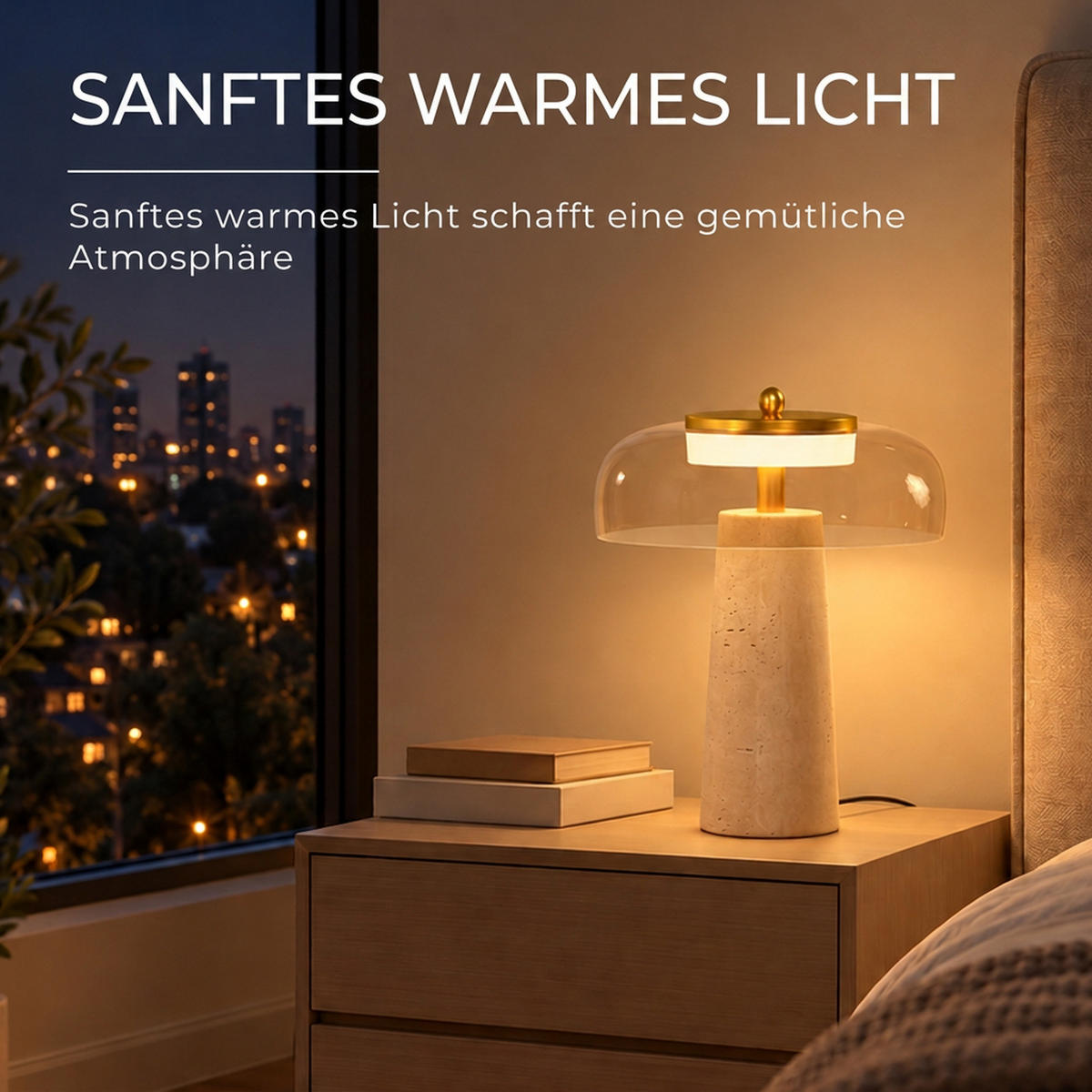 TISCHLAMPE Travertin Glas Bernstein - Bernsteinfarben, Glas (23/23/31cm) - HOMCOM