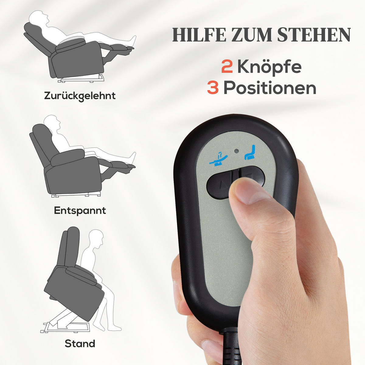 FERNSEHSESSEL mit Aufstehhilfe - Hellgrau, Kunststoff/Metall (89/106/91cm) - HOMCOM