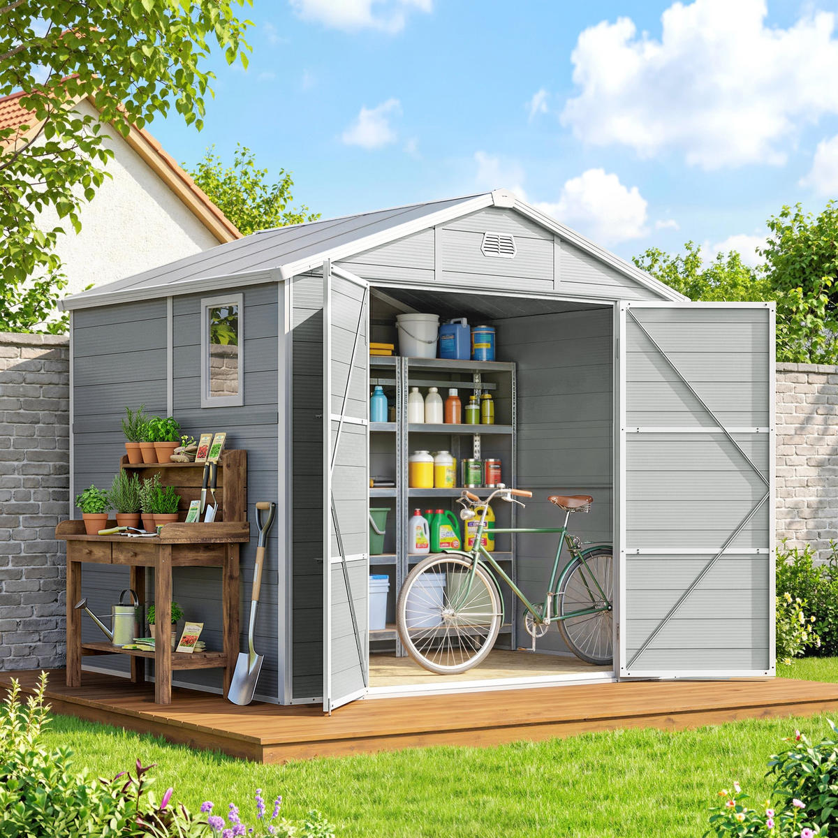 GERÄTEHAUS, Satteldach, 4,1m², 240x190x180/228cm, Gartenhaus - Multicolor, Kunststoff (190/228/240cm) - FORIOUS