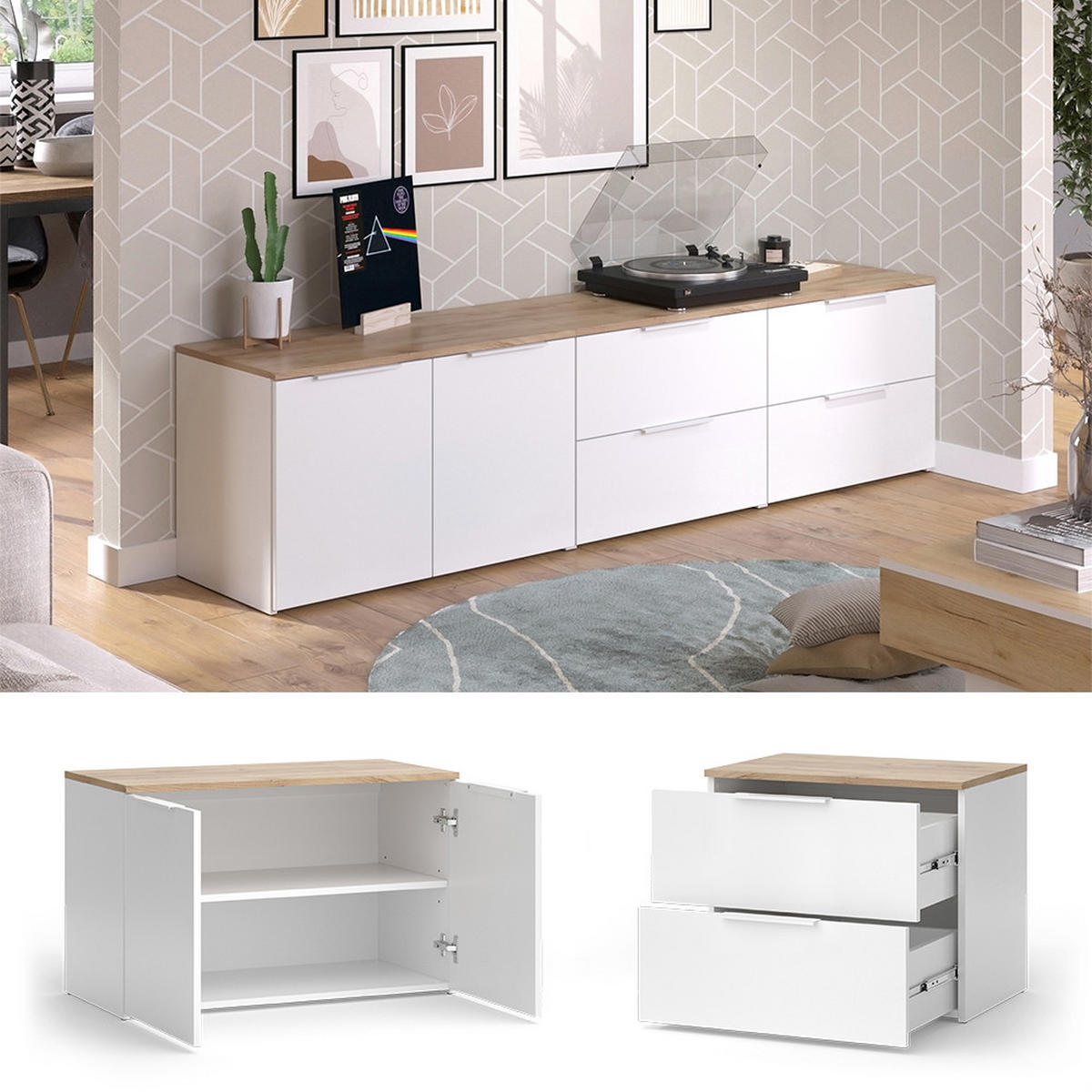 ŽIVÁ STĚNA Wido Bílá/Sonoma - bílá/Sonoma dub, kompozitní dřevo (200/50/40cm) - Vicco