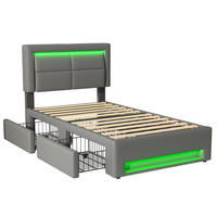 POLSTERBETT 90/200 cm DE-02615, mit USB, kabellosem Laden, LED und 4 Schubladen, in Grau - Grau, Metall (90/200cm) - ComfortXL