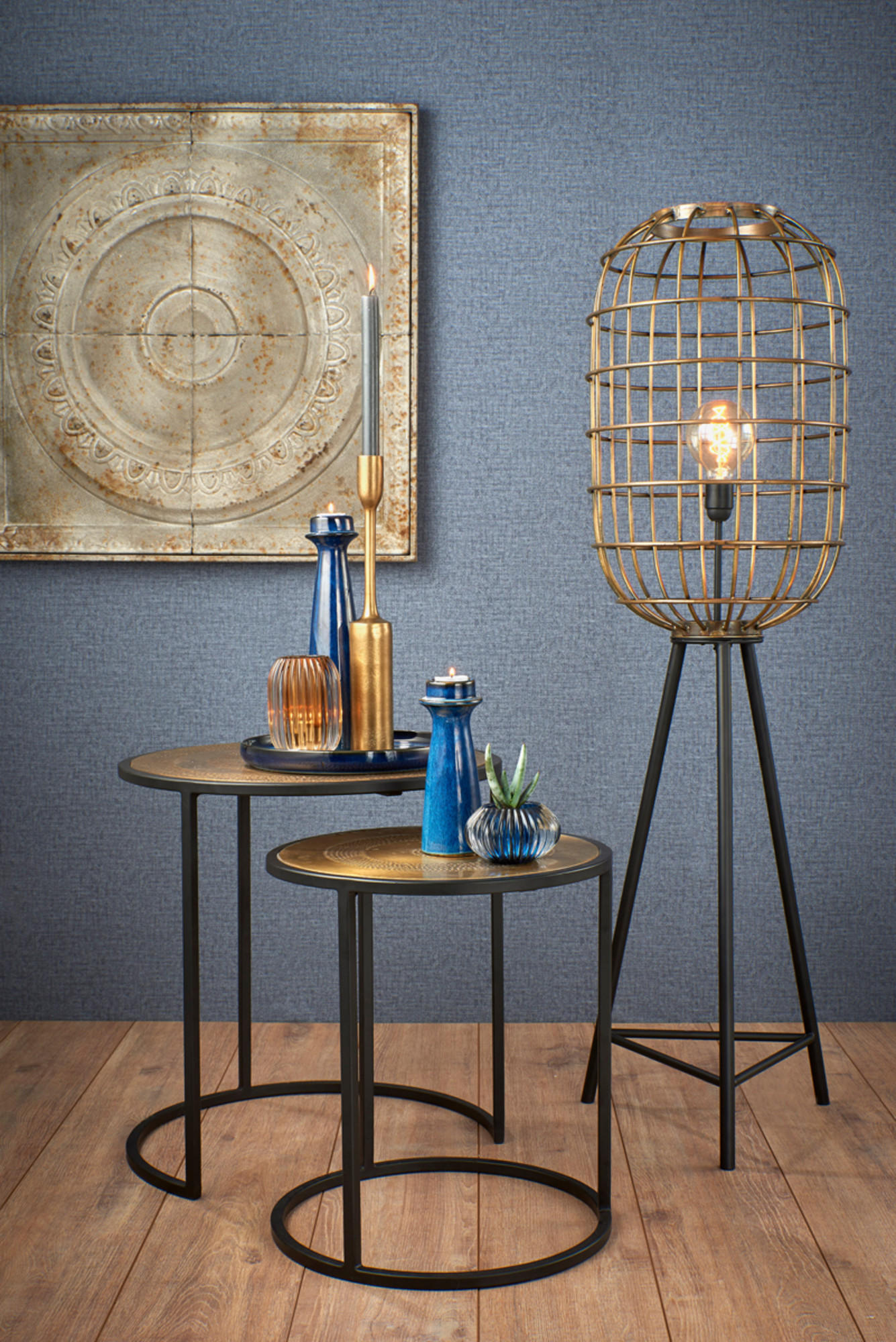 BEISTELLTISCH Kome Schwarz Ø50/52 cm 2er-Set - Schwarz, Metall (50/50/52cm) - Light & Living