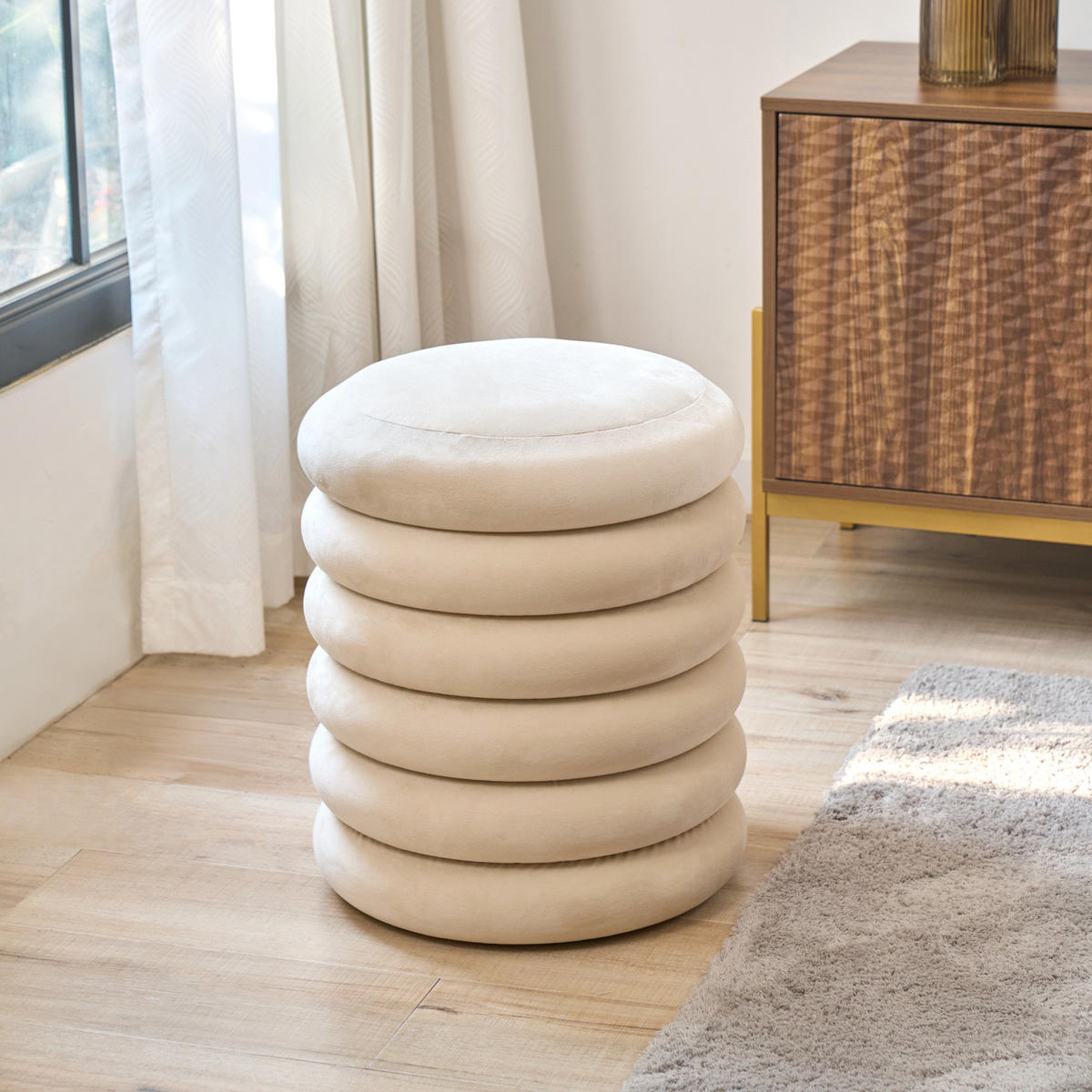 HOCKER BLOSSOM XS mit Stauraum Beige - Beige, Textil (40/43/40cm) - SVITA
