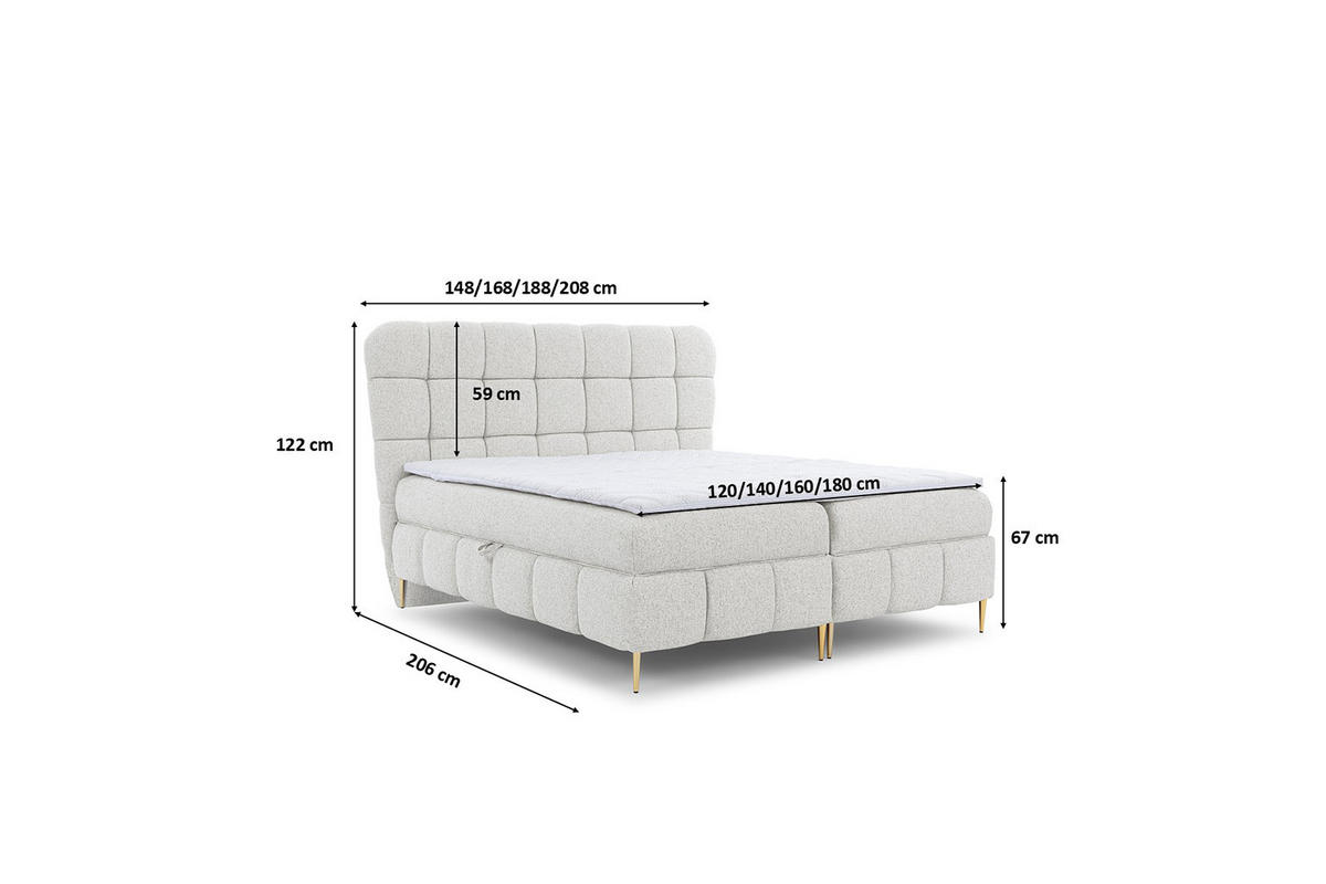BOXBETT Mit Zwei Bettkasten, Stoff Corbett, Ecru, 140x200 cm, LOLLY - Ecru, Holz (140/200cm) - Kaiser Möbel
