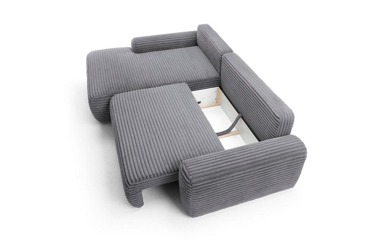 ECKSOFA OSSO Grau Velours-Stoff mit Schlaffunktion - Grau, Holz (264/162cm) - MASSENO