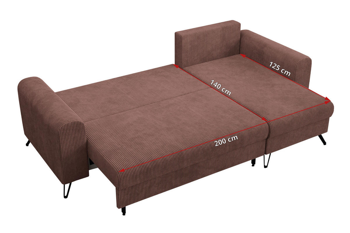 ECKSOFA Hugo Cord Braun - Schwarz/Braun, Textil/Metall (242/140cm) - MKS