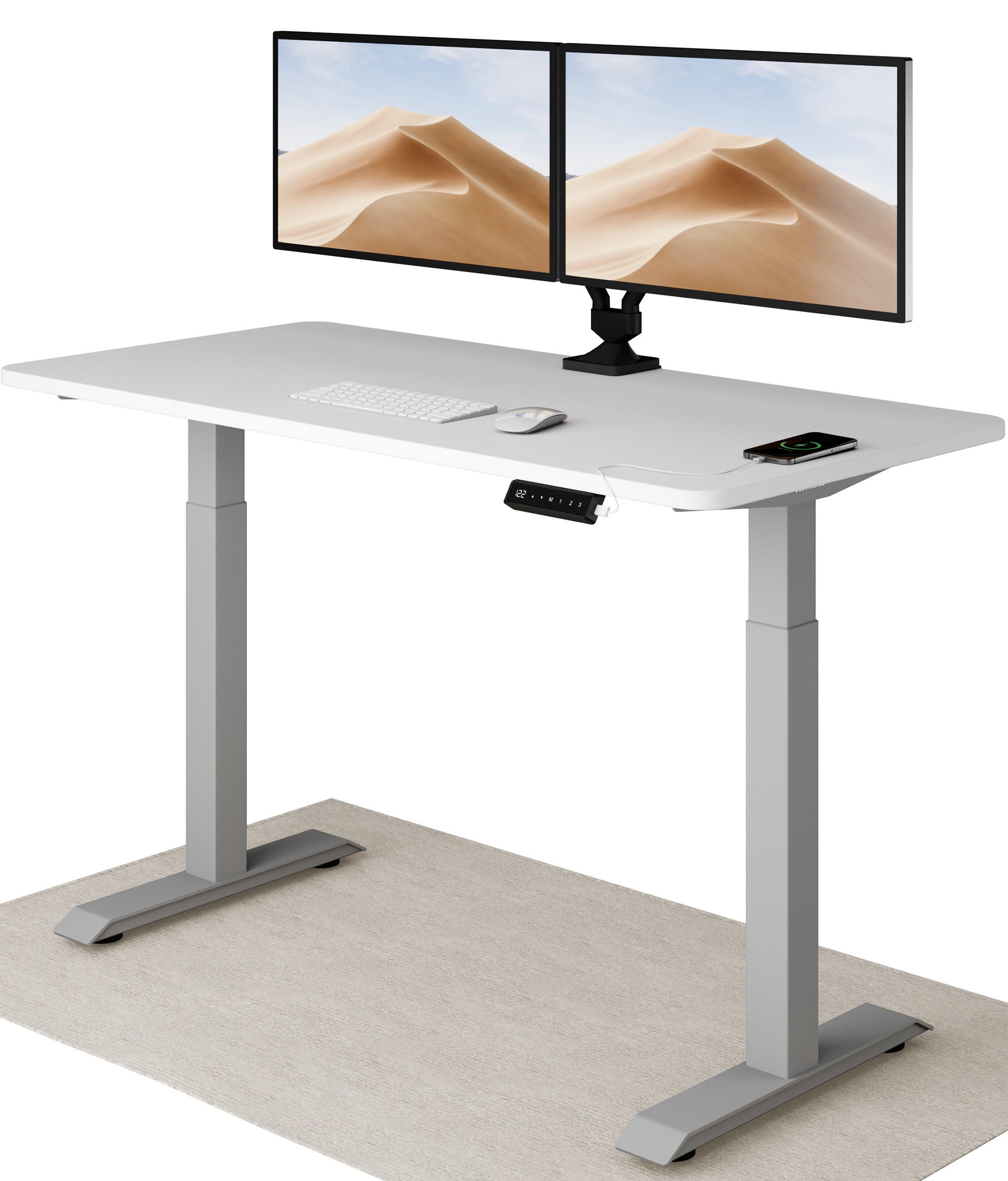 SCHREIBTISCH Elektrisch Höhenverstellbarer HomeOne 140x70cm Grau/Weiß mit Memory-Funktion, Anti-Kollisions Technologie - Weiß/Grau, Holzwerkstoff (70/140/72cm) - Desktronic
