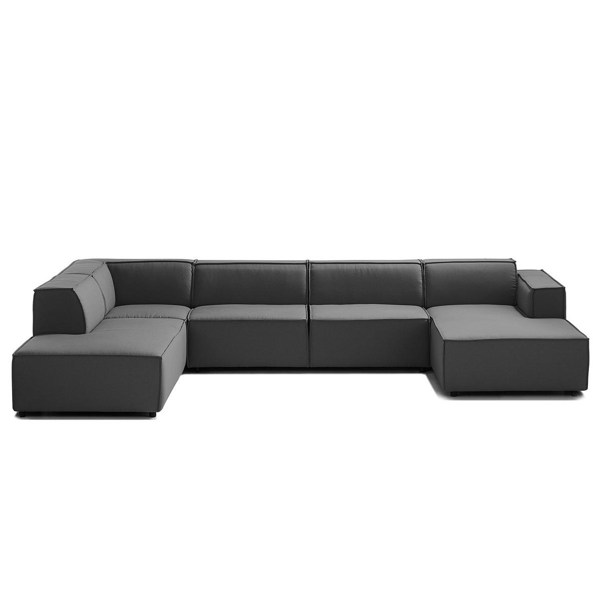 WOHNLANDSCHAFT mit Longchair & Ottomane - Anthrazit/Schwarz, Kunststoff/Textil (369/70/234cm) - home24