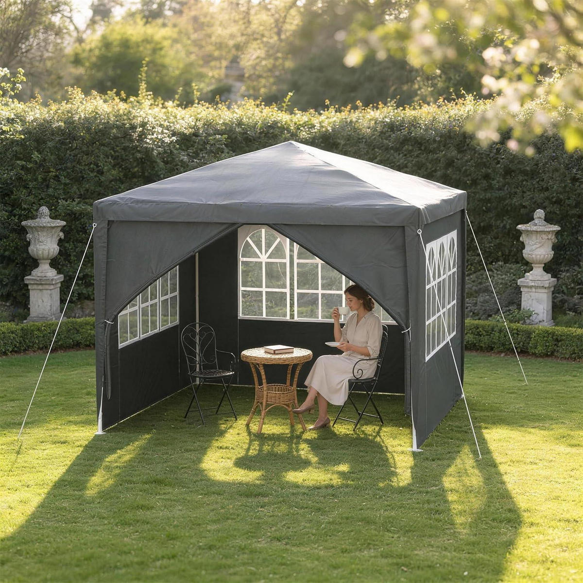 PAVILLON 3x3 m Anthrazit mit Seitenteilen und Fenstern - Anthrazit, Textil (250/300/300cm)