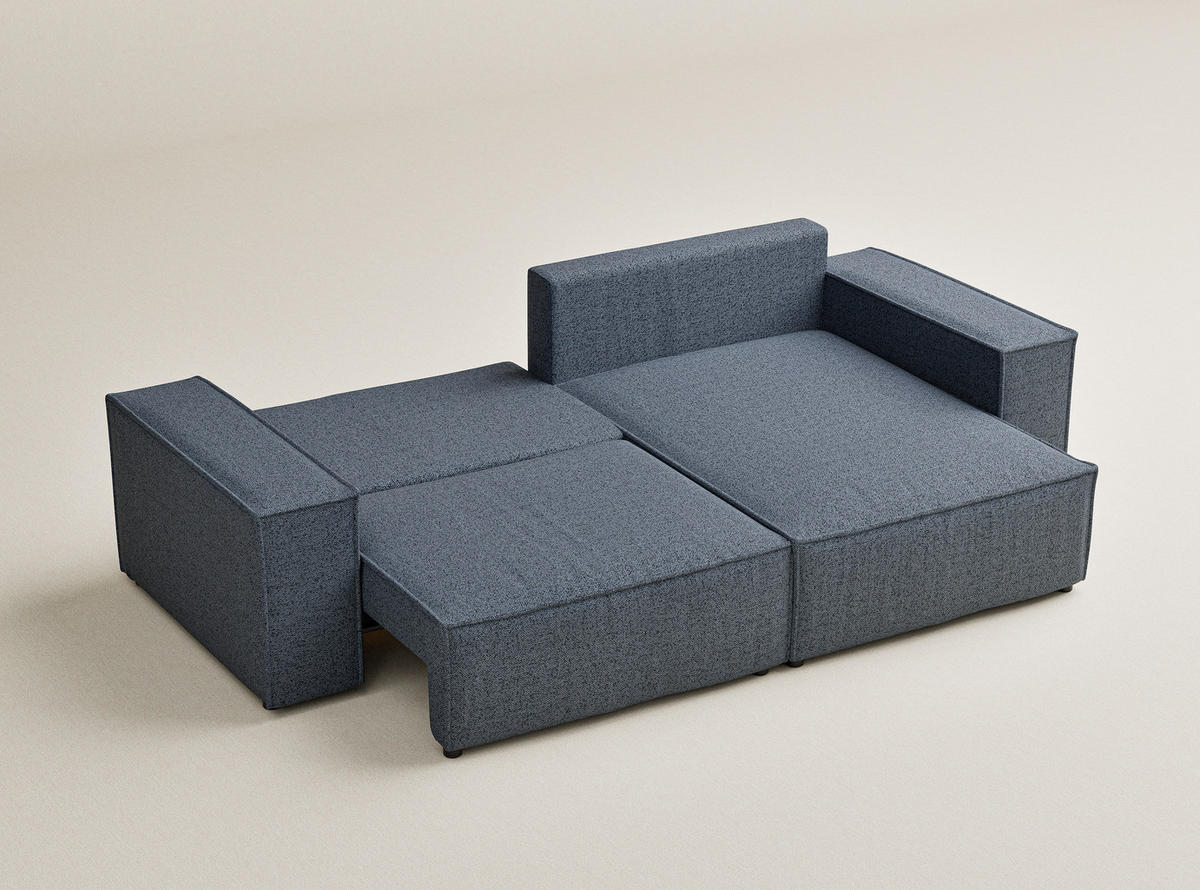 ECKSOFA MIT SCHLAFFUNKTION Zaya Blau Grau Webstoff - Blaugrau/Schwarz, Holz/Holzwerkstoff (255/148cm) - Maison de Reve
