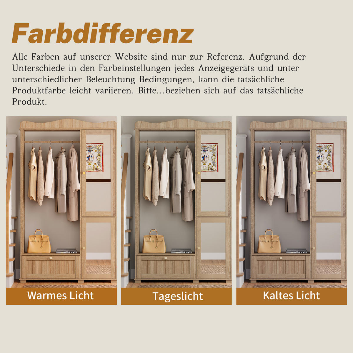 GARDEROBENSCHRANK Spiegel Kleiderständer Schublade 2 Türen kompakt - Eichefarben, Holzwerkstoff (38.5/194.5/115.5cm) - FLIEKS
