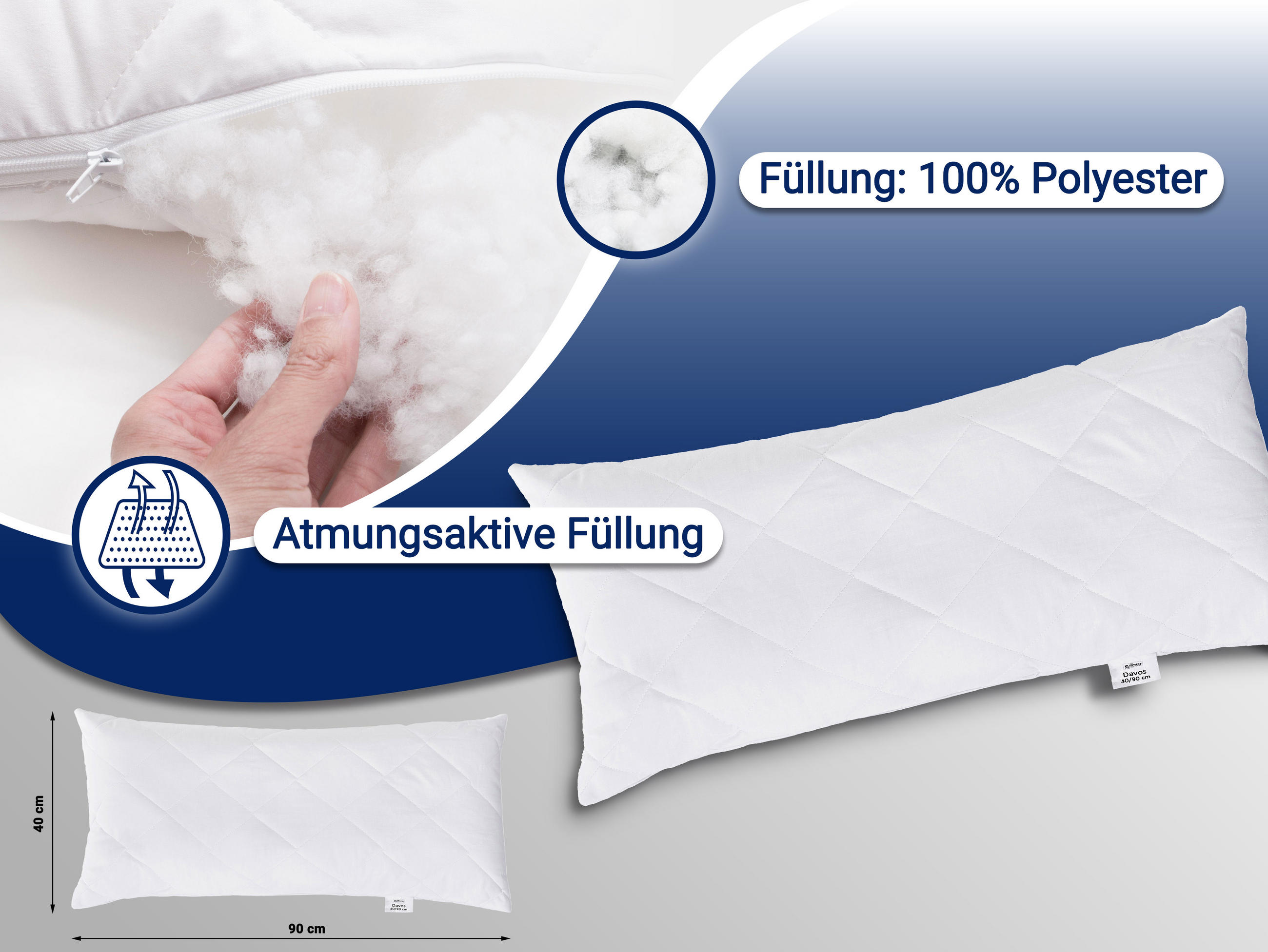 KISSEN, 40x90 cm, 50% Polyester, 50% Baumwolle, Weiß - Weiß, Textil (40/90cm) - Zollner