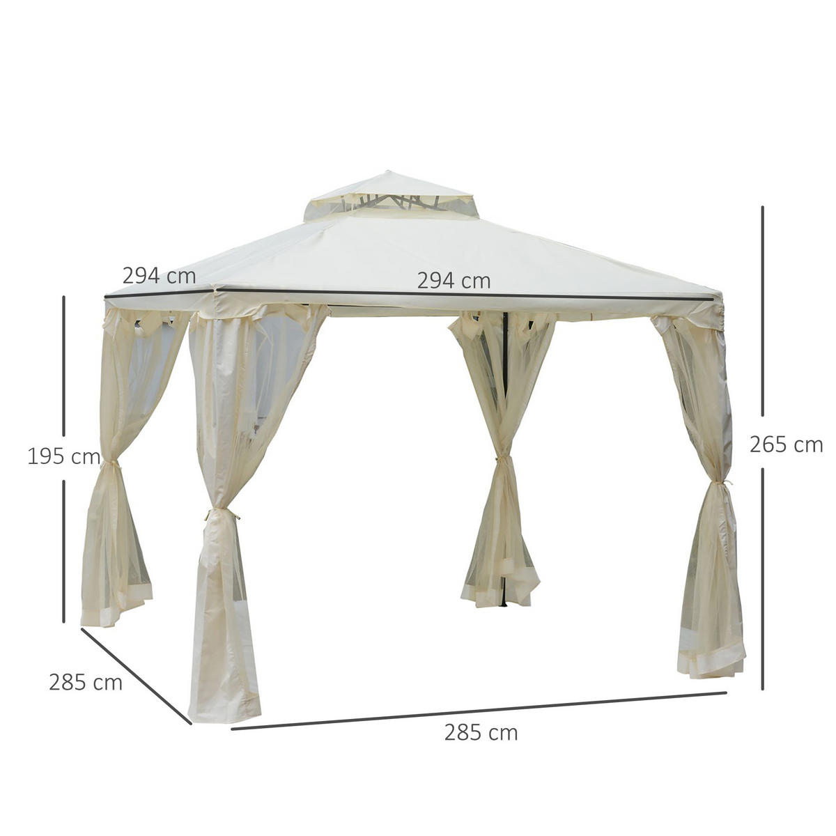 PAVILLON, Grau/Cremeweiß, Polyester, Metall - Creme, Kunststoff (294/265/294cm) - Outsunny