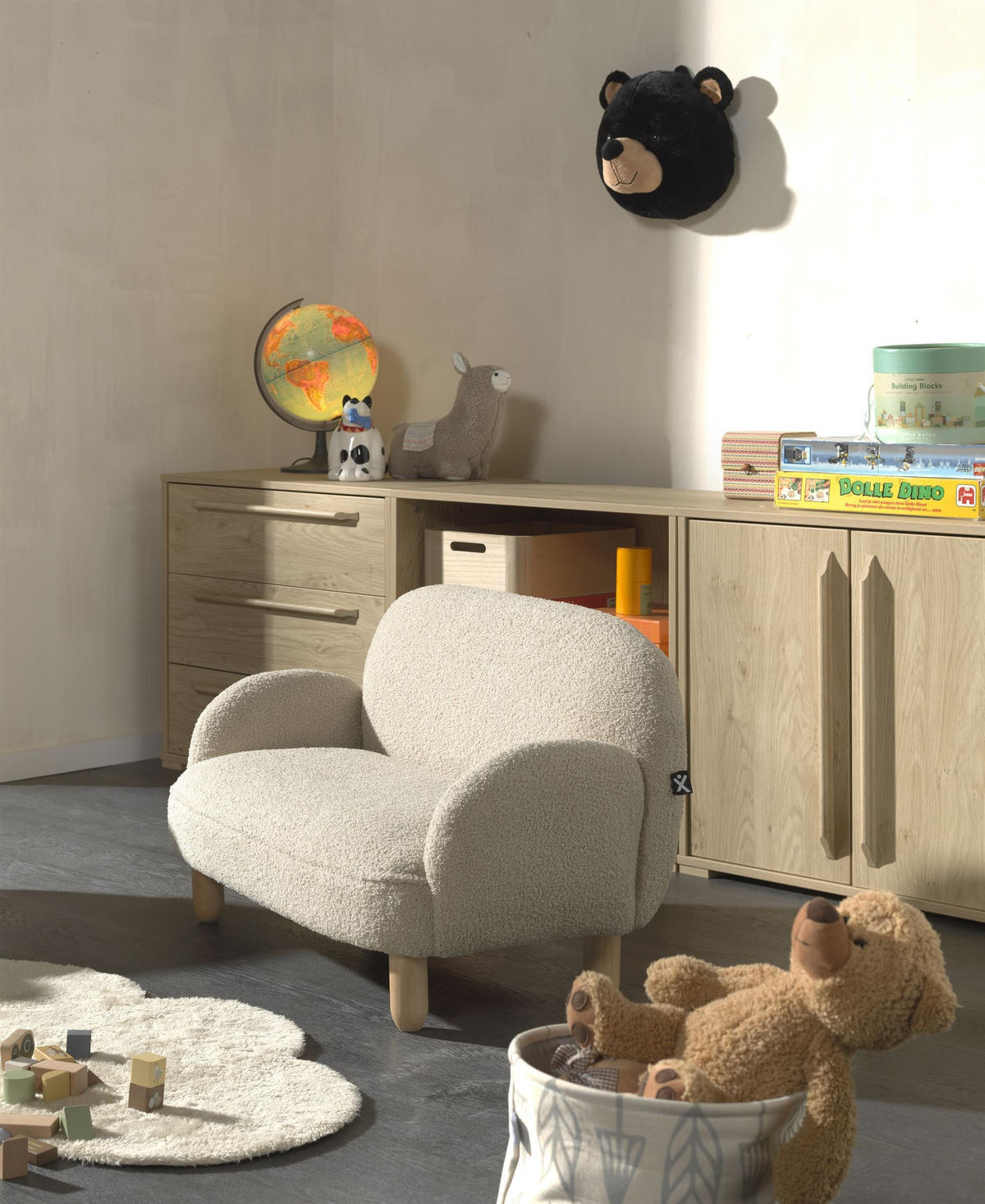 KINDERSOFA Keila komfortabel und bequem weicher Bouclé Stoff in beige - Beige, Kunststoff (53/52/89cm) - 58aufmkessel