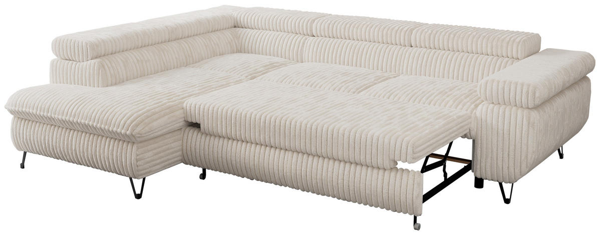ECKSOFA PEDRO L Beige Cord - Links Seite - Beige/Schwarz, Textil/Metall (208/273cm) - MKS