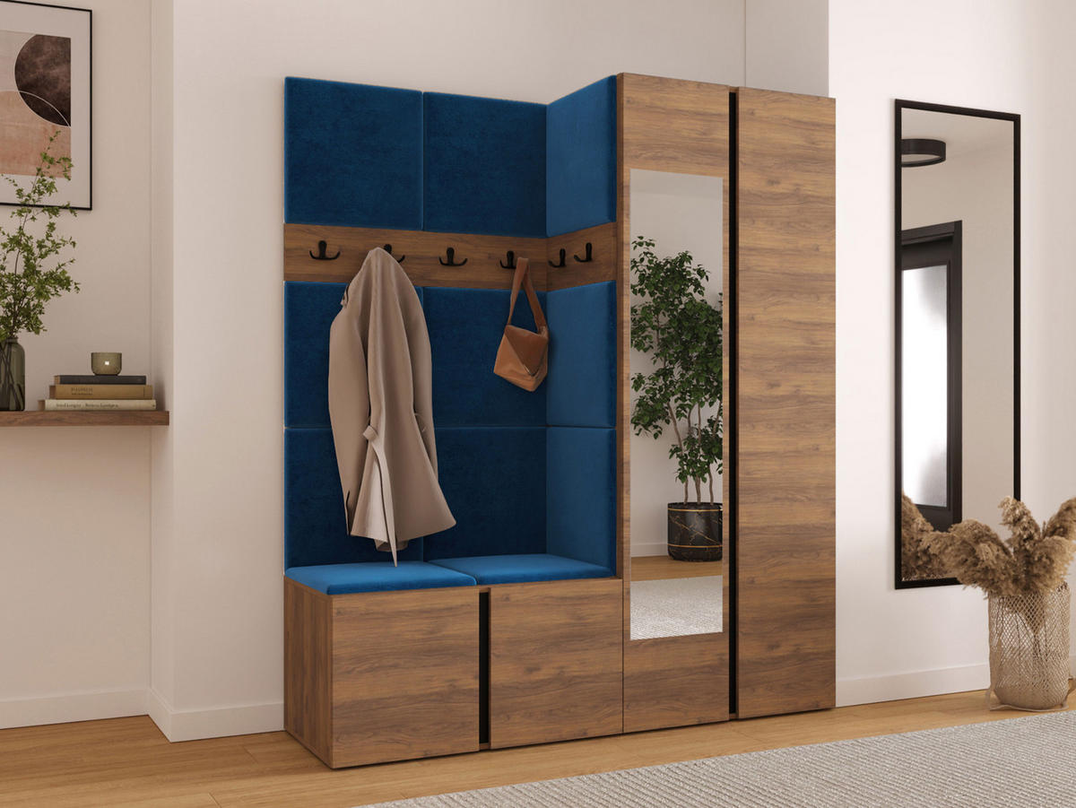 MOBILIER PENTRU HOL Orion XII - albastru/culoare lemn de nuc, material plastic/compozit lemnos (158/186/46cm) - MIRJAN24
