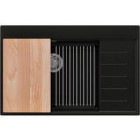 SPÜLBECKEN Sydney, 2-er set Schwarz Metallic 78/50 cm 1 Becken + Ablauf-Set + Küchenzubehörset ab 60er Unterschrank - Chromfarben/Schwarz Hochglanz, Kunststoff (78/20/50cm) - Primagran