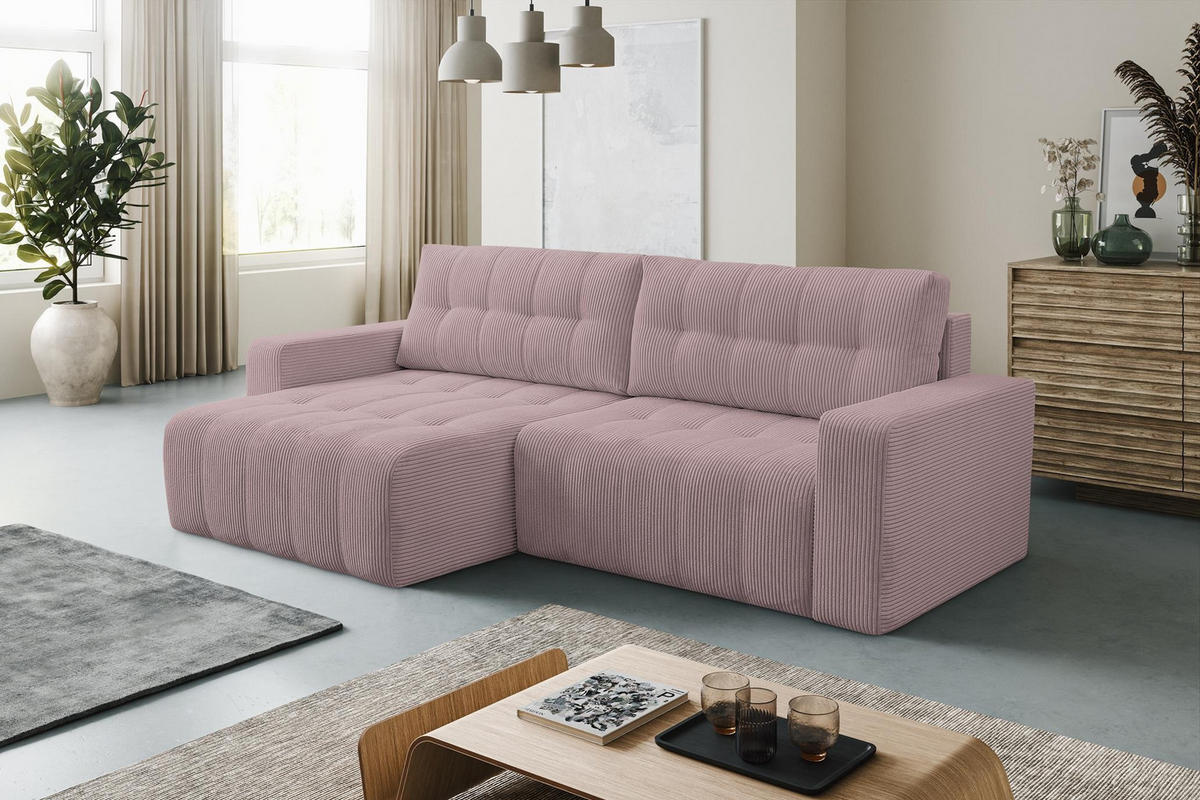 ECKSOFA Masina Rosa, Schlafsofa aus Cordstoff - Rosa, Holzwerkstoff (245/143cm) - Bettso