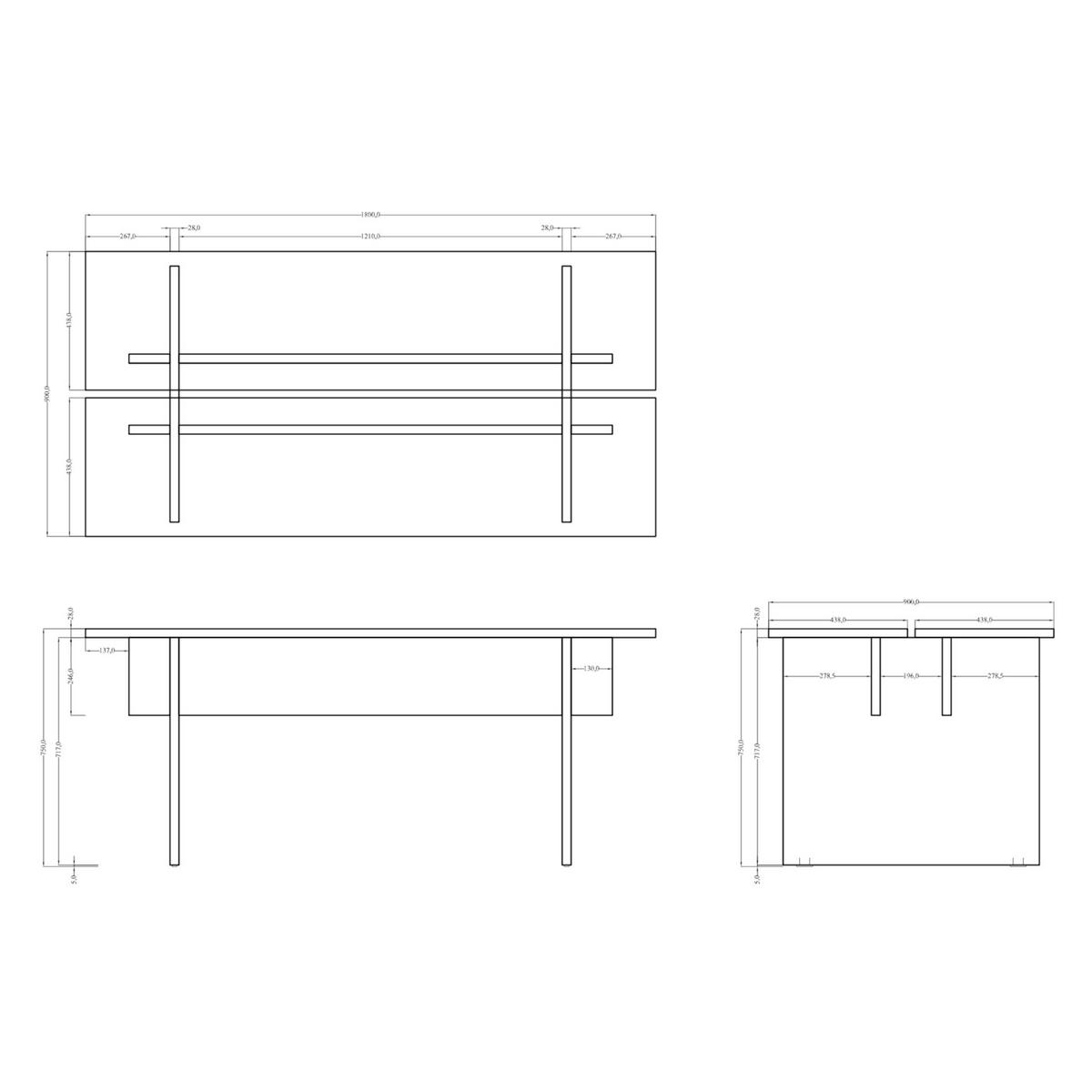 ESSTISCH Duelio mit geteilter Platte Eichenholzoptik 90x180 cm - Eichefarben, Holzwerkstoff (180/90/75cm) - Selsey