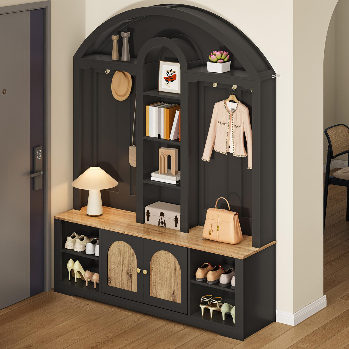 GARDEROBENSCHRANK mit Schuhregal 150 x 40 x 195 cm MDF Schwarz - Schwarz, Holzwerkstoff (40/195/150cm) - Beauniv