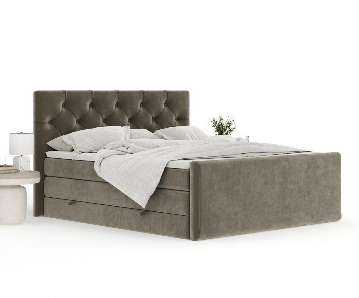 BOXSPRINGBETT Hugo Taupe 160/200 cm - Taupe/Schwarz, Holz/Holzwerkstoff (160/200cm) - Maison de Reve