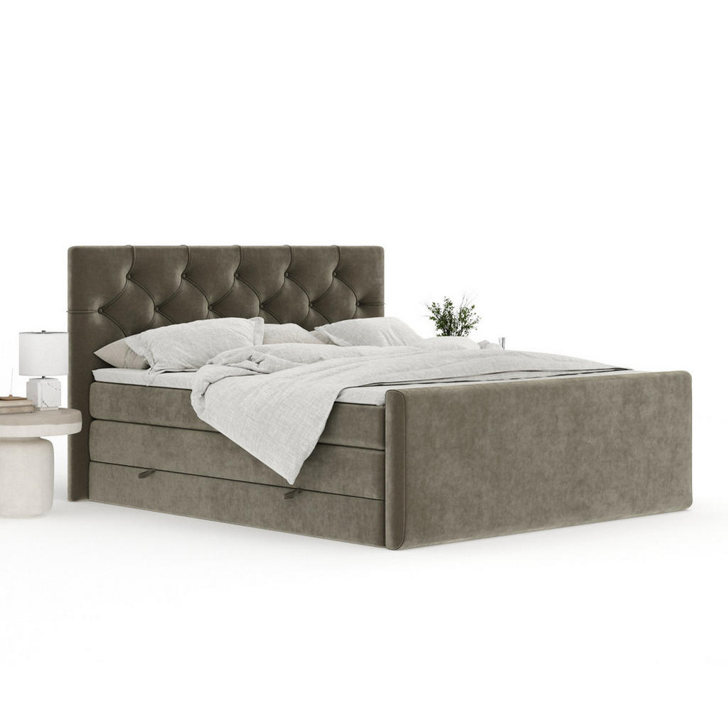 Thumbnail - Maison de Reve Boxspringbett, Taupe, Textil, Buche, Kiefer, H3 + H4, 7-Zonen, Höhe ca. 40 cm, 180x200 cm, Handmade in Eu...