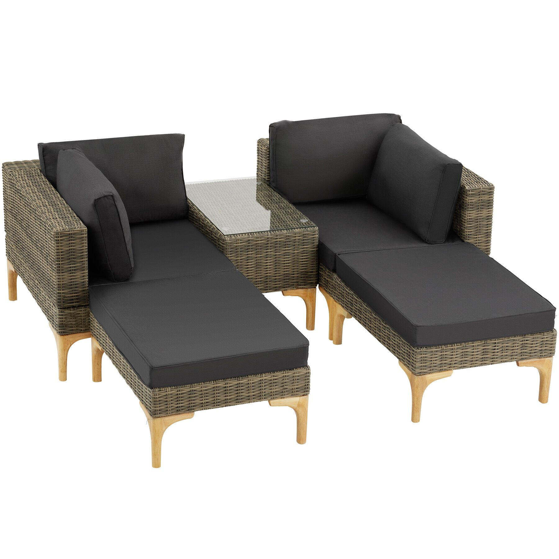 RATTANLOUNGE Bellaria,mit Sicherheitsglasplatte,natur - Naturfarben, Kunststoff/Metall - tectake
