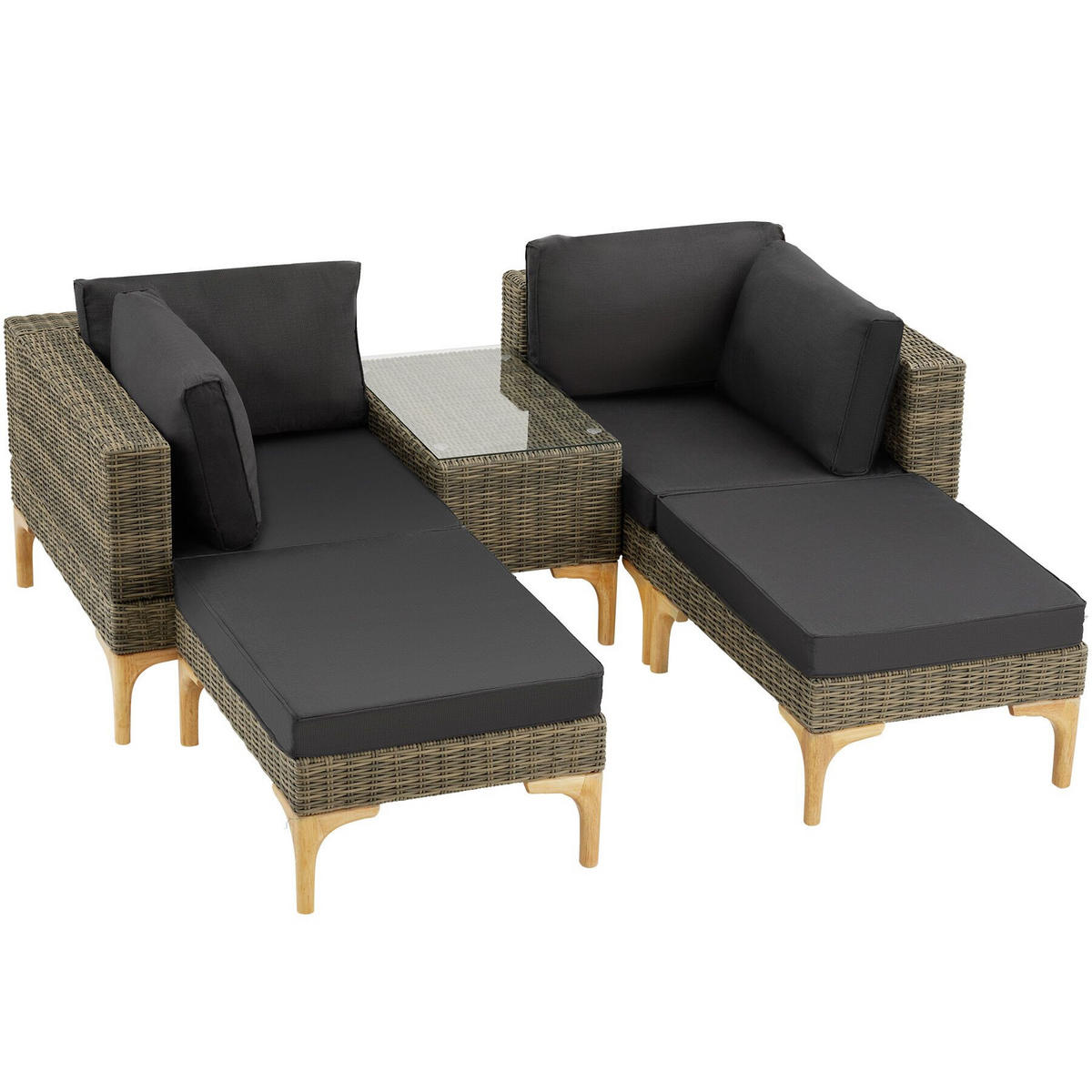RATTANLOUNGE Bellaria,mit Sicherheitsglasplatte,natur - Naturfarben, Kunststoff/Metall - tectake