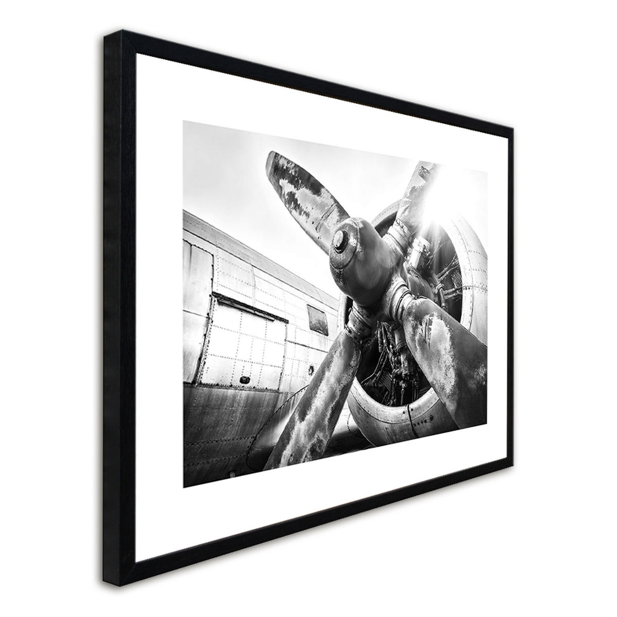POSTER mit Rahmen 70x50 cm Flugzeug Schwarz-Weiß - Weiß, Papier (71/51cm) - artissimo
