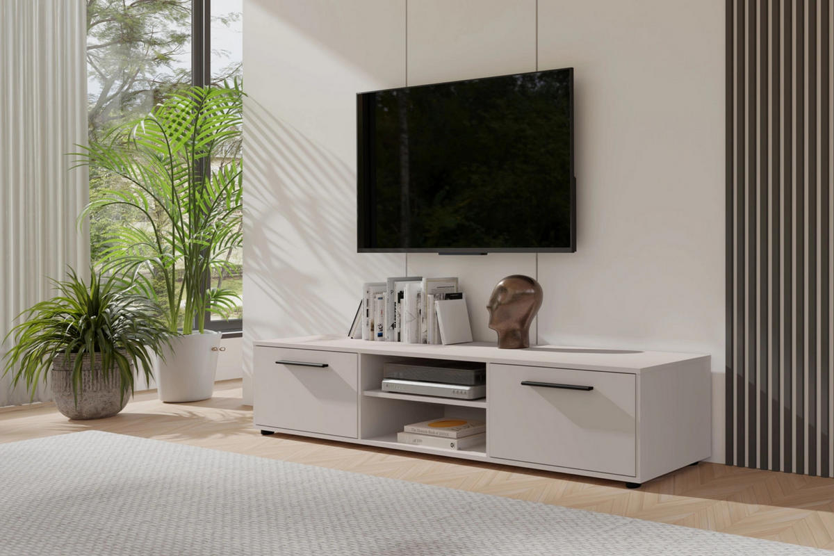 TV-SCHRANK Modena 190 cm mit Türen und Regalen in Kaschmirfarbe - Kaschmir/Schwarz, Holzwerkstoff/Kunststoff (190/38/40cm) - Ravio