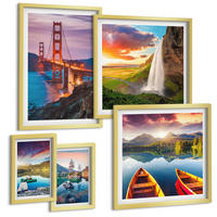 BILDER SET 5er Set - 50x50 cm & 20x30 cm & 40x60 cm Goldrahmen - Bergseen, Boote, Brücken - Goldfarben, Kunststoff (40/60cm) - TULUP