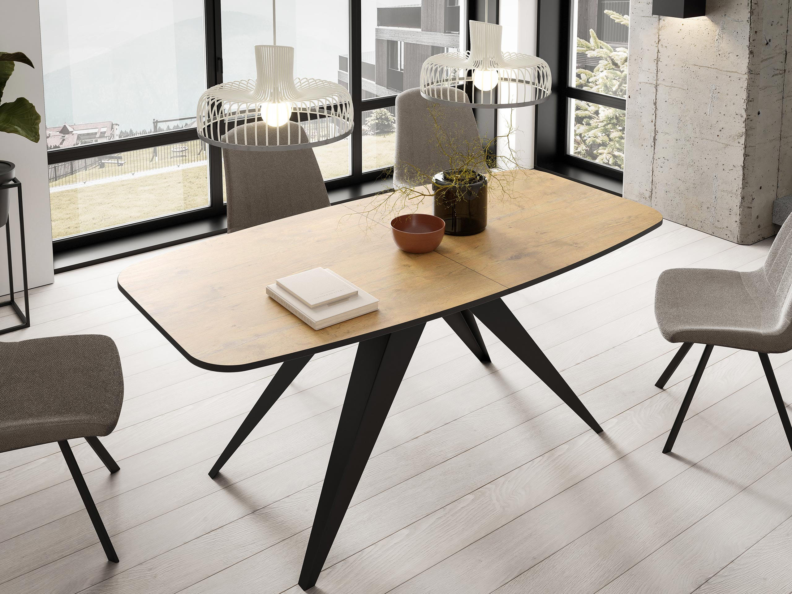 TISCH Ferro 160 - Schwarz/Naturfarben, Holzwerkstoff/Metall (80/160/76cm) - MIRJAN24