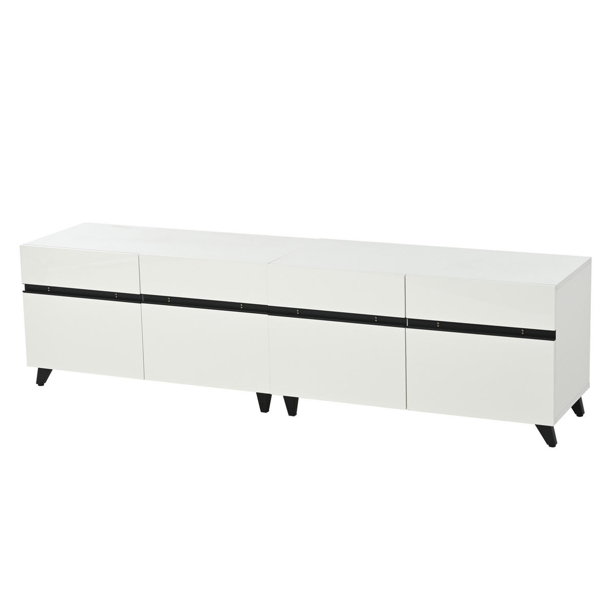 TV-LOWBOARD aus MDF 180x40x49 cm Weiß mit 4 Schränken, verstellbaren Einlegeböden und Hochglanzfront - Weiß, Holzwerkstoff (180/49/40cm) - Modfu
