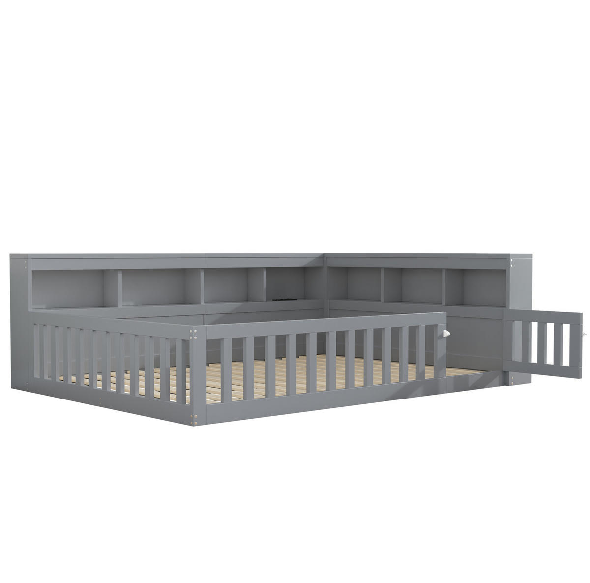 BETT 140/200 cm inkl. Lattenrost und Stauraum – mit USB und Steckdose - Grau, Holzwerkstoff (140/200cm) - BEAOK