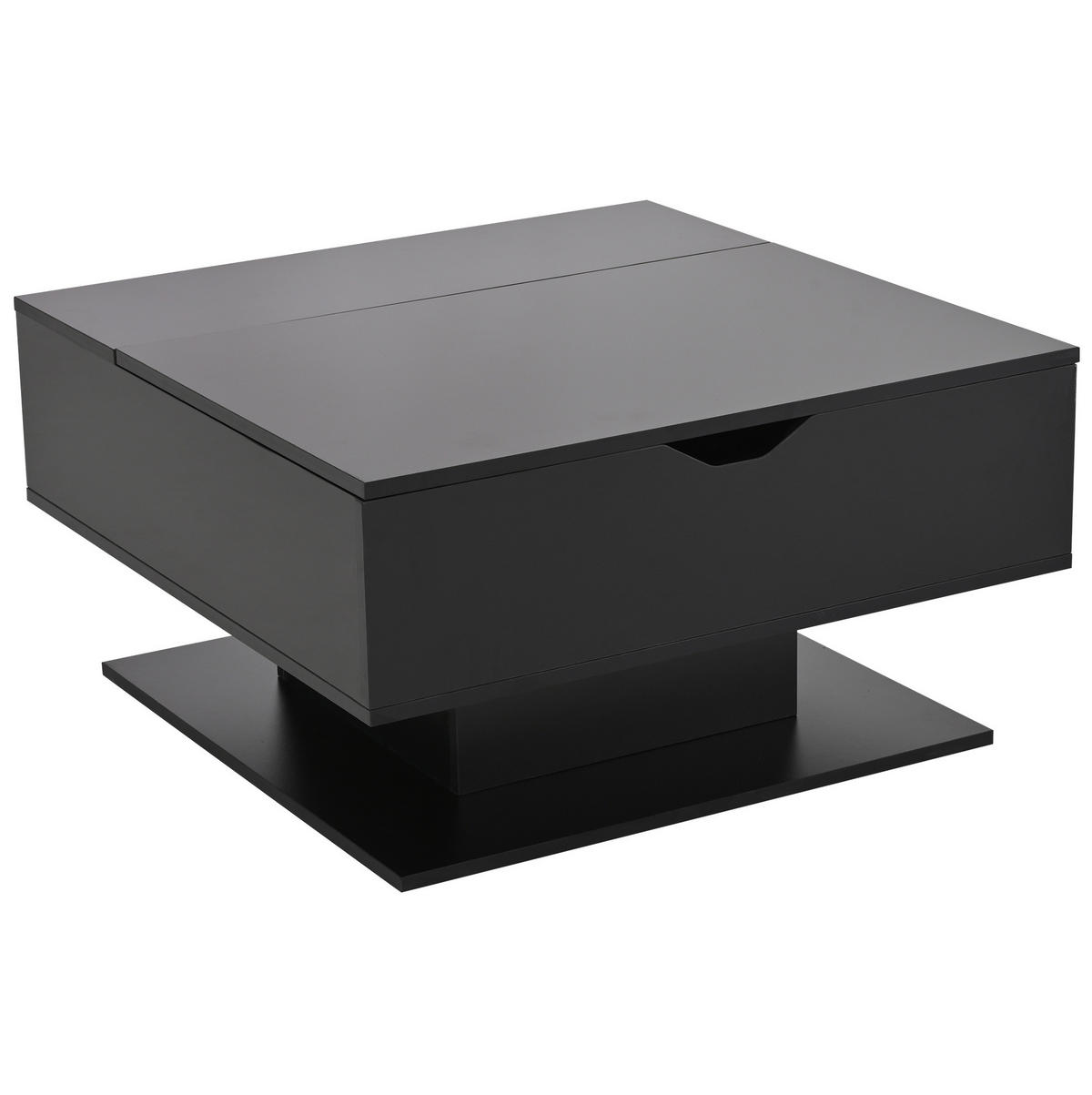 COUCHTISCH mit Ablage 80/75 cm höhenverstellbar mit LED-Beleuchtung in Schwarz - Schwarz, Holzwerkstoff (80/77/40cm) - BEAOK