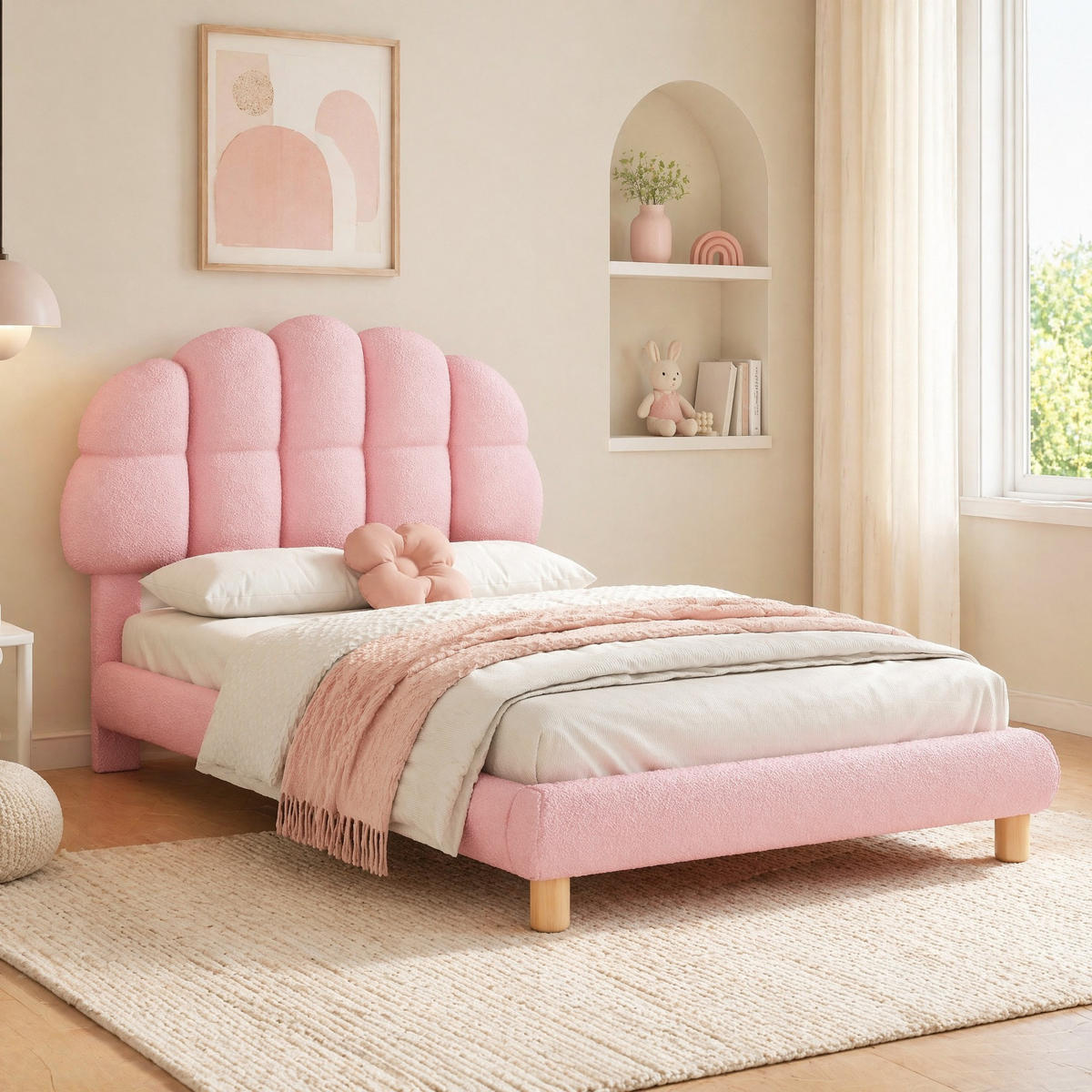 POLSTERBETT 90/200 cm in Rosa mit verstellbarem Kopfteil Bouclé - Rosa, Holzwerkstoff/Textil (90/200cm) - CHICFURN