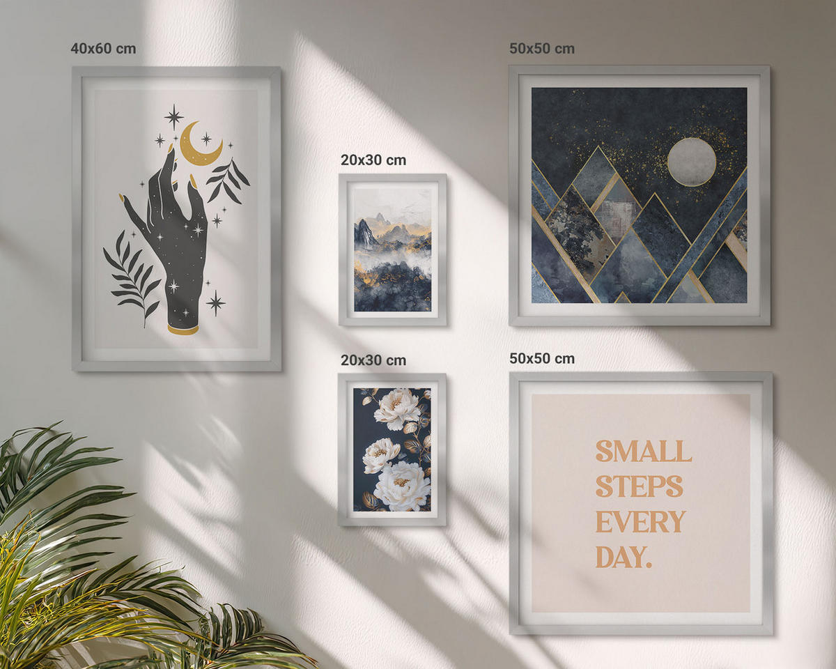 WANDBILDER 5er Set - 50x50 cm & 20x30 cm & 40x60 cm Silberner Rahmen - Turmbrücken in europäischen Städten - Silberfarben, Kunststoff (40/60cm) - ArtPrintCave