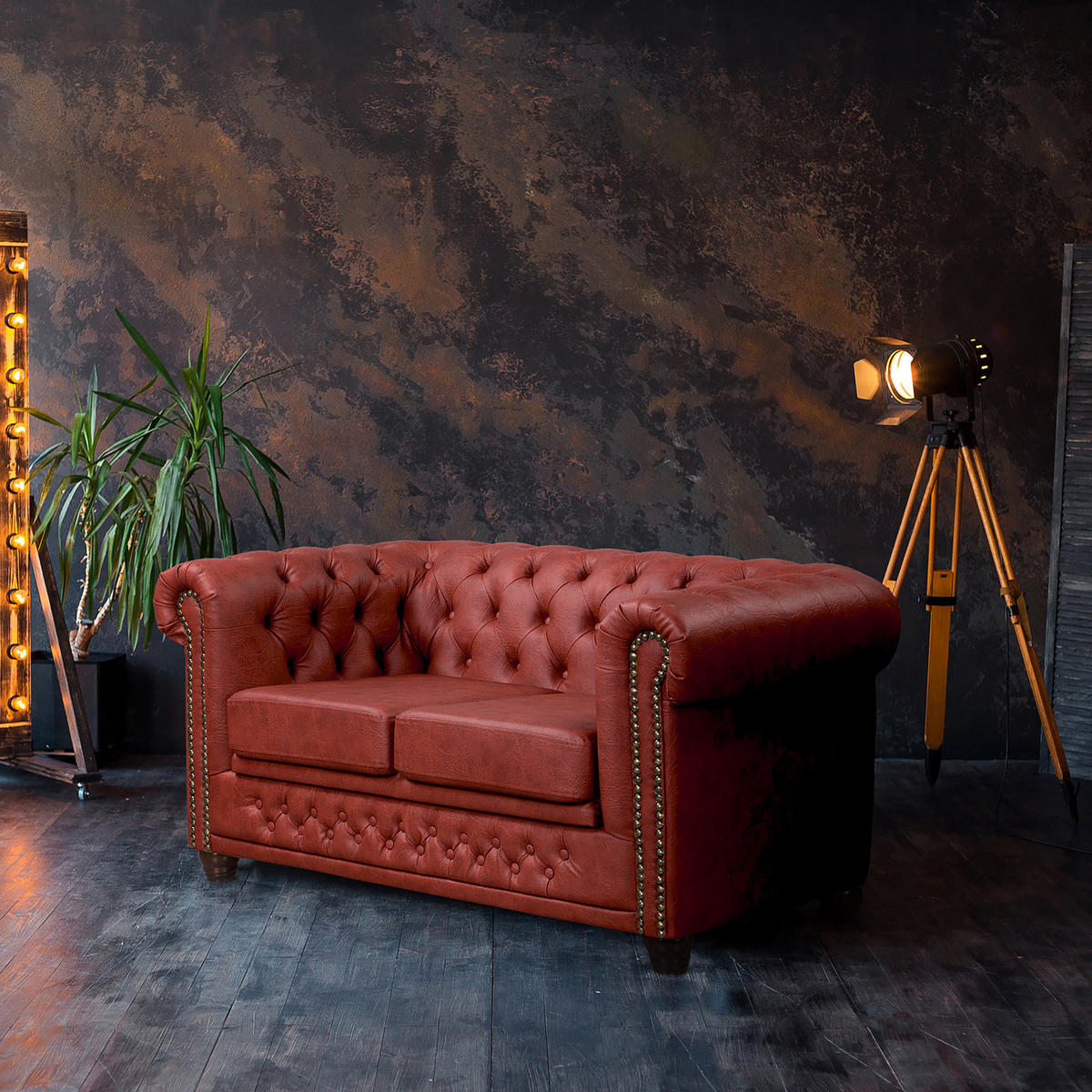 2-SITZER SOFA - Bordeaux/Buchefarben, Kunststoff/Buchenholz (148/72/86cm) - home24