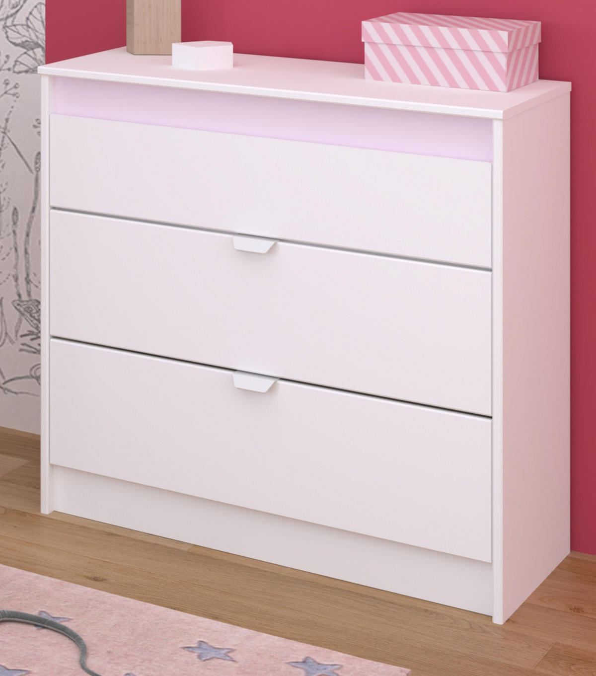 KINDERZIMMER Set 4-teilig, Hochbett 90x200 Kommode Schreibtisch und Kleiderschrank - Weiß, Holzwerkstoff (203/182/132cm) - Parisot Meuble