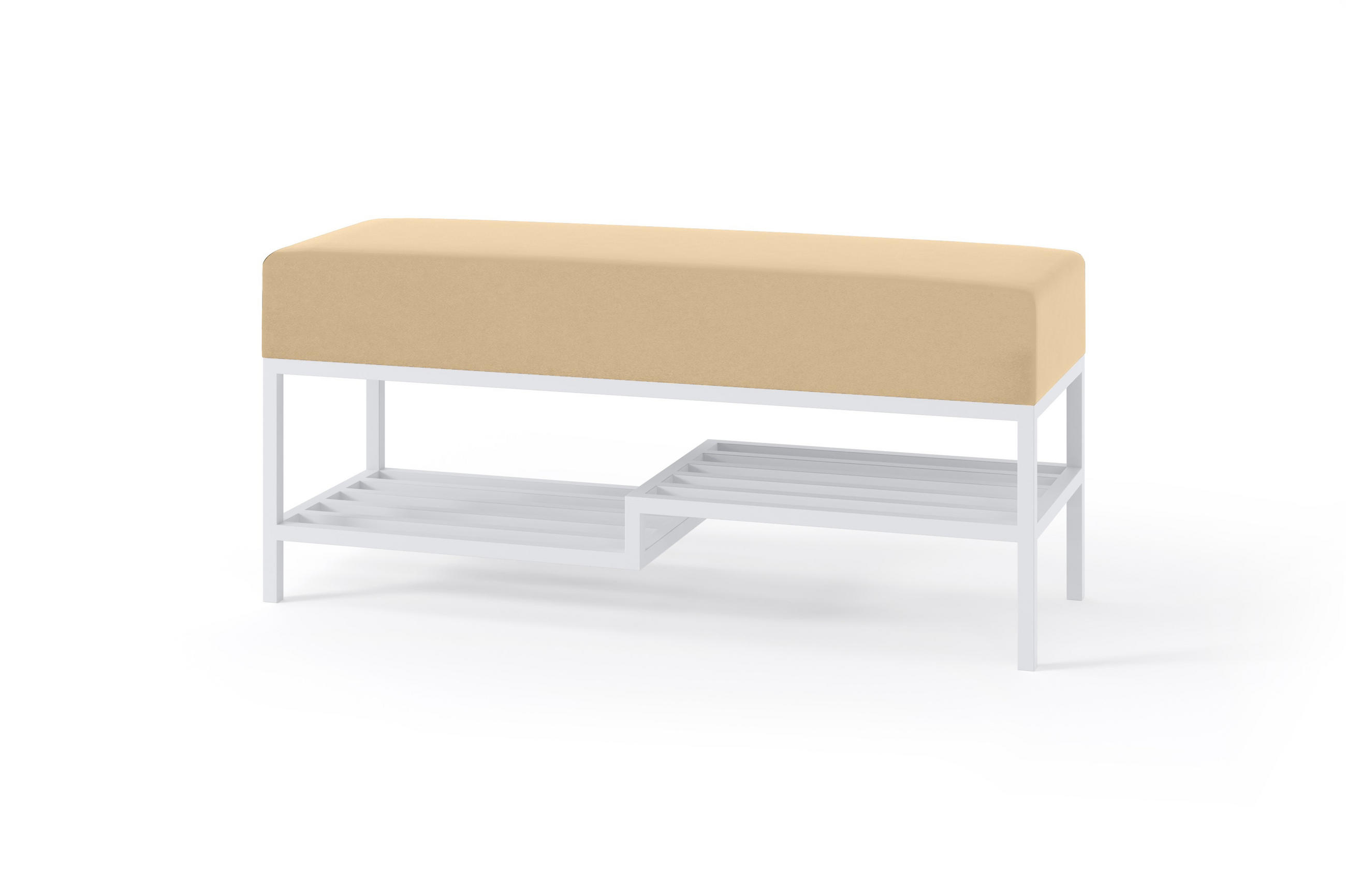 POLSTERBANK MELLO 100 Hellbeige, Weiße Beine - Beige/Weiß, Textil/Metall (100/45/35cm) - Bettso